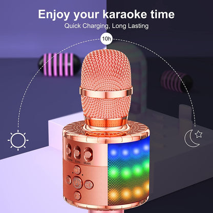 BONAOK Kids Karaoke Microphone, Singing Microphone For Kids, Home KTV Bluetooth Karaoke Machine, Portable Kids Karaoke Microphone Machine, Party Speaker for Smartphone PC (Q78 Rose Gold Plus)