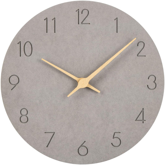 Warminn MDF Wood Wall Clock Silent Modern 30cm Quartz Large Battery Operated Clock Easy to Read for Room Home Kitchen Bedroom Office School (Gray)