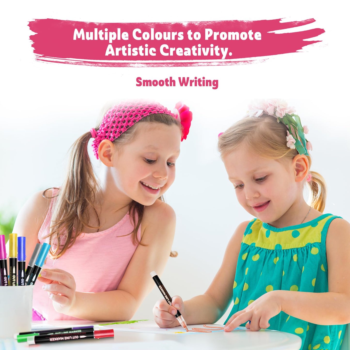 Lenski Gifts for Girls, Glitter Pens, Magic Pens, Children's Advent Calendar Fillers, Girls Gifts 4-12 Years, 48 Outline Pens, Magic Metallic Pens for Scrapbooking, Kids Craft Kit