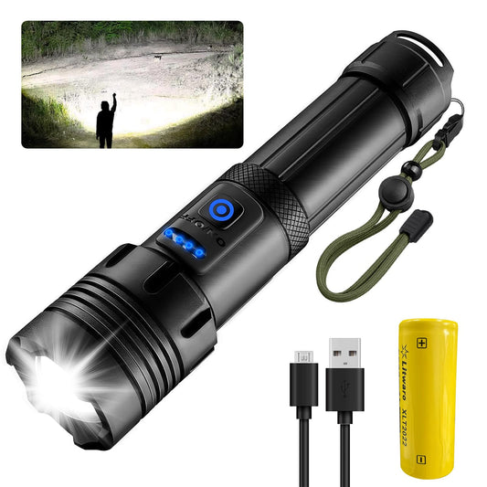 Flashlight, Rechargeable LED Flashlight, 20000 Lumens LED Flashlight Extremely Bright with 5 Modes, Battery Powered Flashlight, Zoomable LED Flashlight for Outdoor, Camping, Gift (26650 Battery)