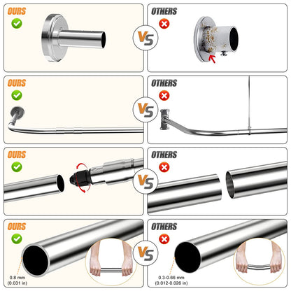 L-shaped adjustable shower curtain rod, 90-120 × 90-120 cm, with 18 stainless steel rings, SUS 304 stainless steel corner shower rod, drill installation, suitable for bathroom & bathtub.