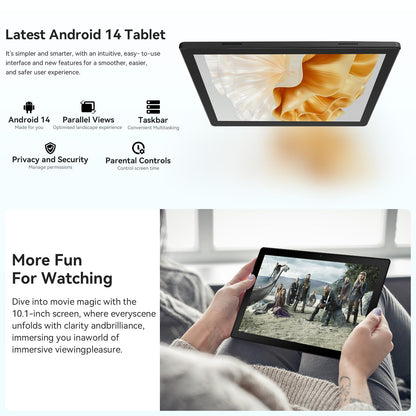 HotLight Tablet 10-inch Octa-Core processor, 10GB+64GB (TF 1TB), Spiritual Aura, WideVine L1, WiFi6, BT 5.3, 5000mAh, Android 14 tablet with USB OTG and Face Recognition, Black