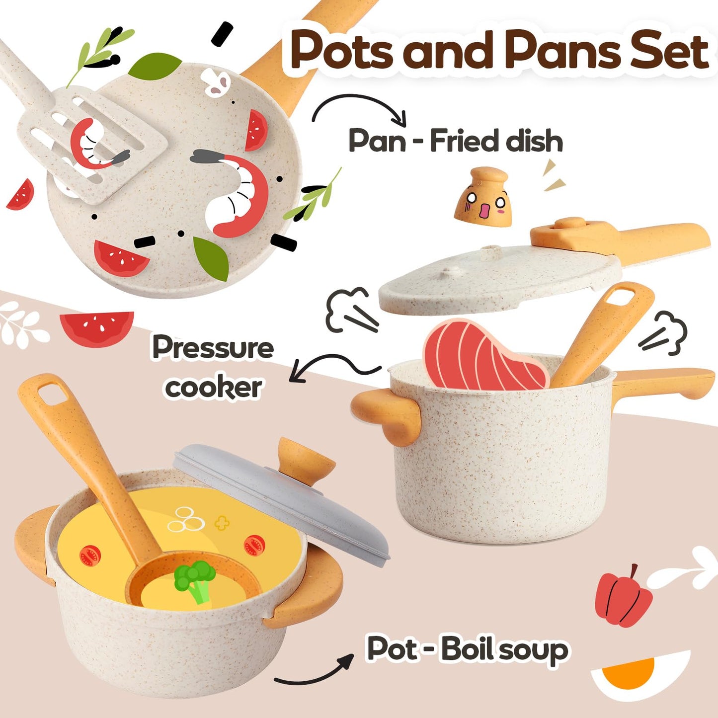 HYAKIDS Kids Kitchen Accessories, Mud Kitchen for Kids Outdoor, Play Kitchen Accessories, Pot Set Cookware, Kitchen Toys for Pretend Play, Gift for Children 3 years and up