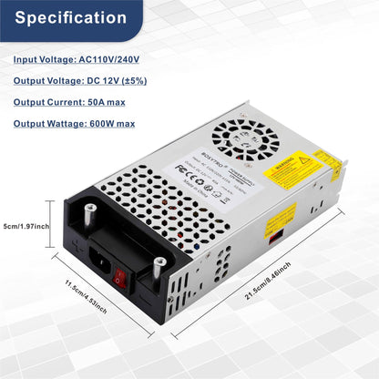 BOSYTRO Switching Power Supply 12V 50A 600W Transformer Power Supply Transformer 230V to 12V Power Supply SMPS for LED strips, CCTV, radio, camera, laboratory power supply.