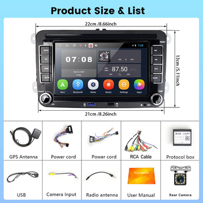 Hikity 2+32GB Android Car Radio Wireless Carplay for VW Golf 5 Golf 6 Skoda Polo Passat Tiguan Touran Screen with Navigation, 7 inch Touch Screen Bluetooth, Android Auto, RDS FM, Canbus, Rearview Camera