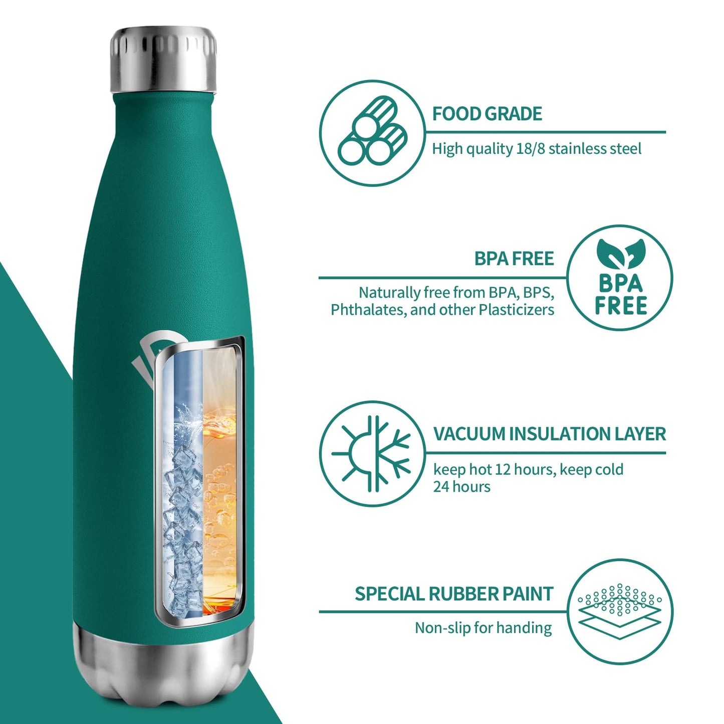 750ml thermos bottle, double-walled thermos flask suitable for carbonation, BPA-free leak-proof water bottle, insulated stainless steel drinking bottle for university, work, travel, sports, outdoor activities, boys, girls