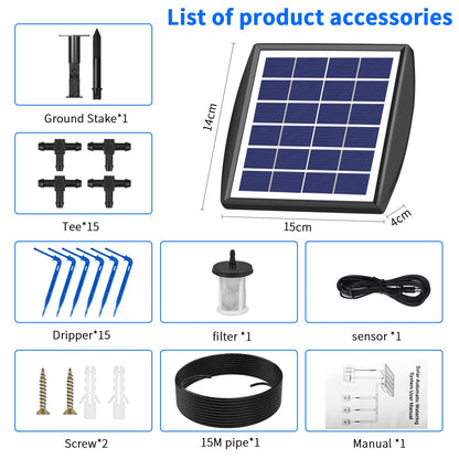Solar automatic irrigation system set, Automatic garden irrigation system with 15 m hose for outdoor garden and balcony potted plants, vegetables.