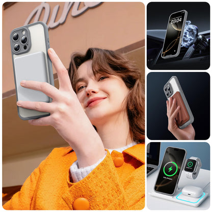 TOCOL for iPhone 16 Pro case for Magsafe, complete camera protection, shockproof scratch-resistant translucent back, magnetic phone case for iPhone 16 Pro, gray.