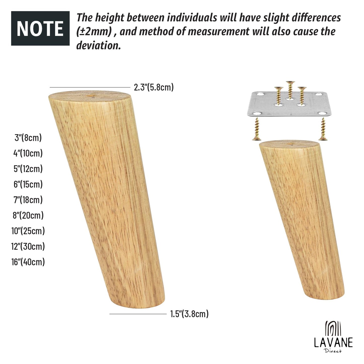 La Vane 4 Pack Solid Wood Furniture Legs 30cm - Angled Tapered Table Legs with Mounting Plates & Screws - Replacement Feet for Sofa, Bed, Cabinet, Couch, Chair (Wood, Natural)