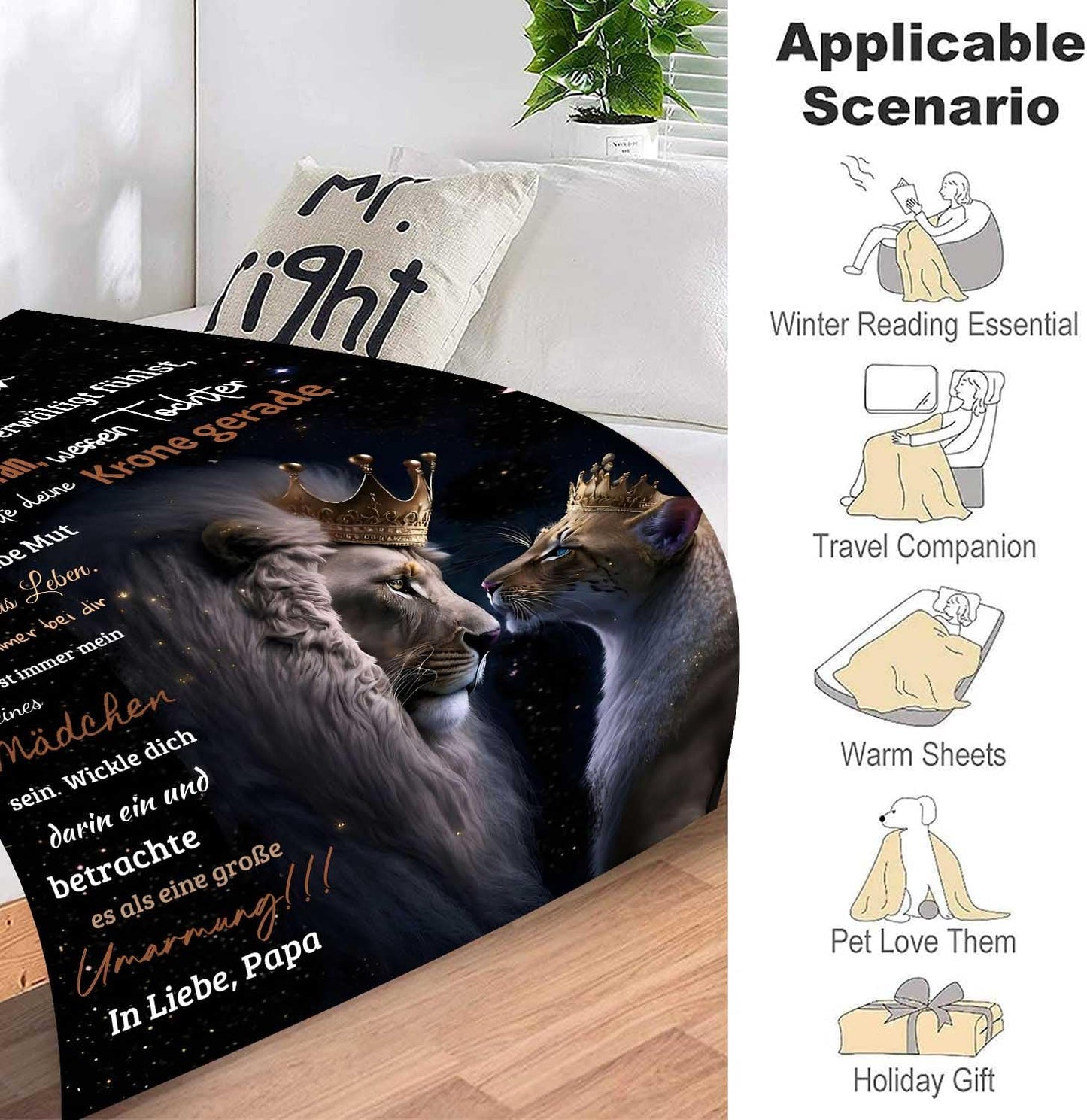 Cuddle Blanket: Soft father-daughter blanket, personalized gift from dad. Super soft fleece blanket, perfect for birthday and Christmas gifts. Ideal for living room, bed, or sofa.