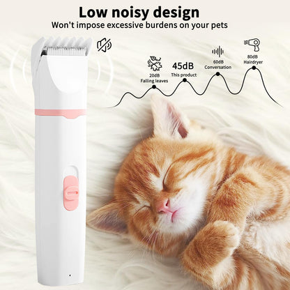 Airminti cat clipper for small & medium-sized dogs cats, USB rechargeable cat shaver with 4 removable multifunctional cutting heads, pet clipper for eyes/ears/paws/nails (Pink)