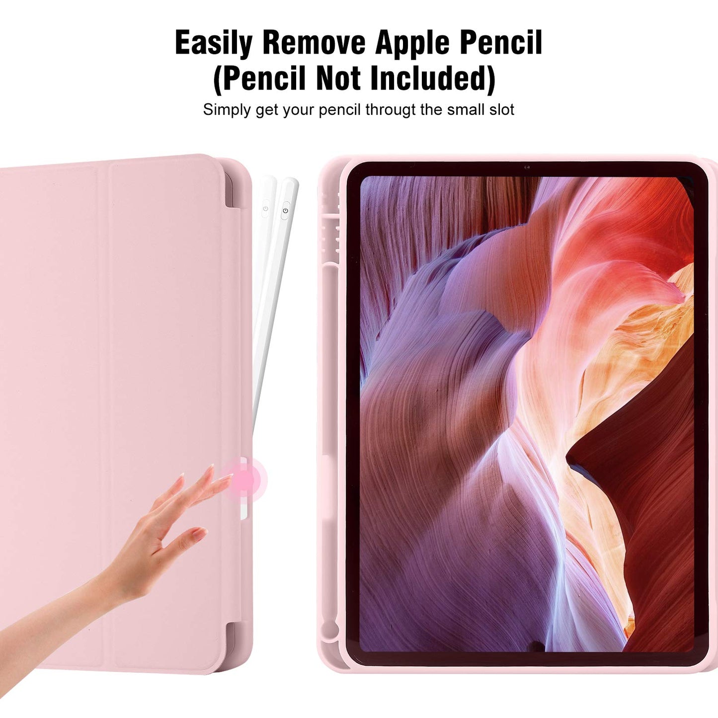 Case for iPad 11th Generation 2025 / iPad 10th Generation 2022 (10.9/11 inch) with Pencil Holder, Trifold Stand, Auto Sleep/Wake, Flexible TPU Back, Protective Cover for 11/10 Gen, Pink