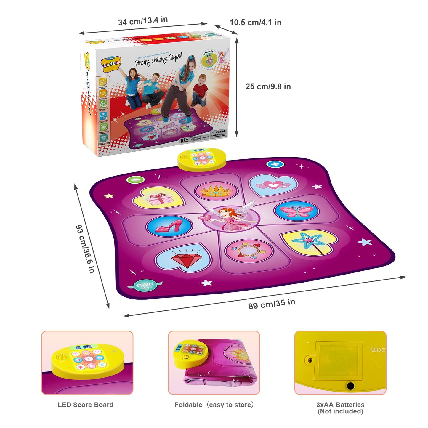 Rodzon Dance Mat Kids Toy Gifts for Girls Boys Age 3 4 5 6 7 8 Years Music Mat Challenge Modes LED Integrated Music Christmas Birthday Kids Toys AML9886 (Purple)