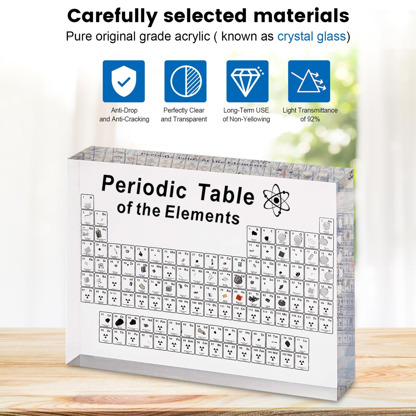 Acrylic Periodic Table, Upgraded Large Periodic Table of 83 Elements, Gifts DIY Desk Ornaments Decoration, Suitable for Students Teachers Crafts Decor (Without Light Base)