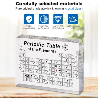 Acrylic Periodic Table, Upgraded Large Periodic Table of 83 Elements, Gifts DIY Desk Ornaments Decoration, Suitable for Students Teachers Crafts Decor (Without Light Base)