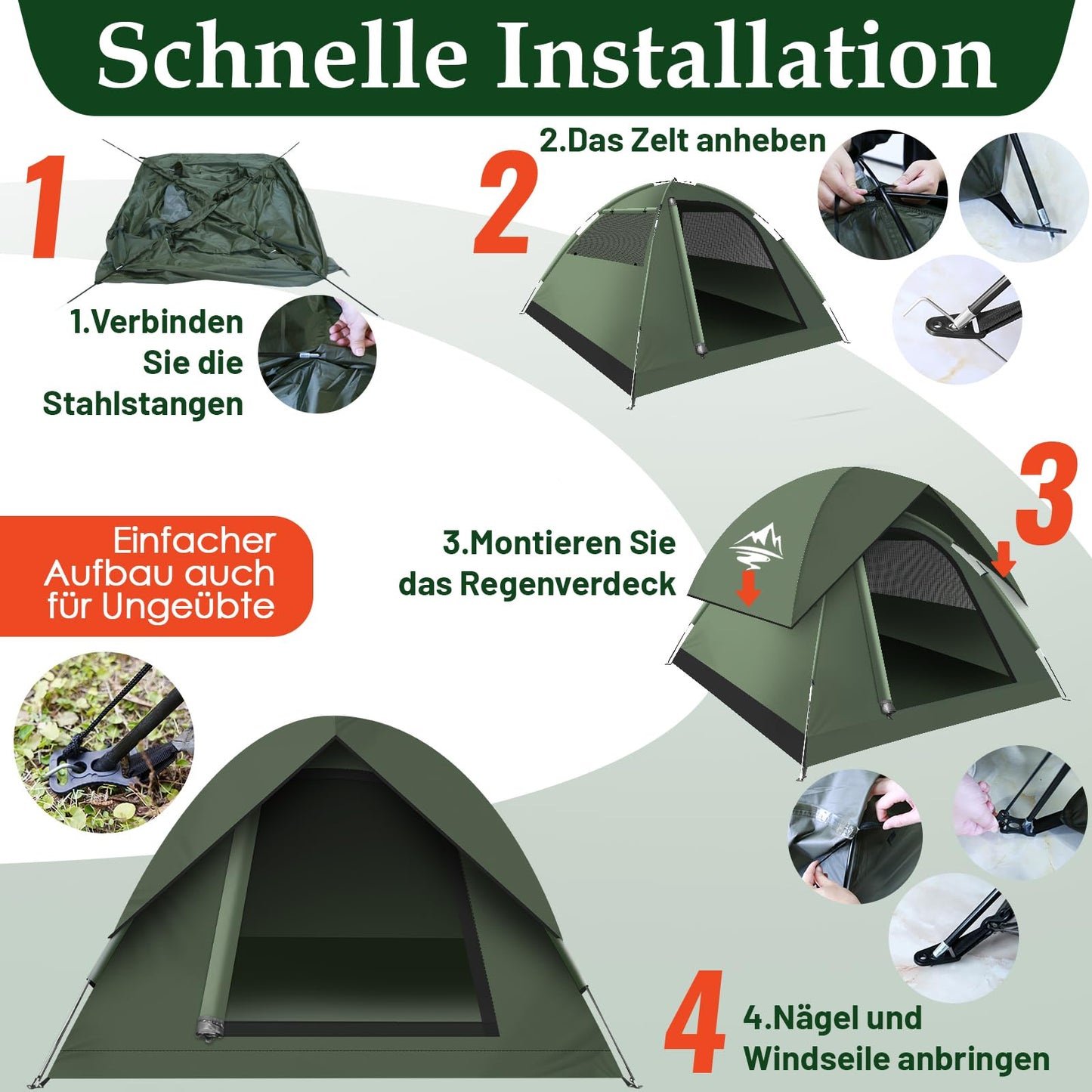 Tent 2-3 Person Camping Tent, Ultralight Dome Tent Waterproof & Windproof 3-4 Season, Small Pack Size, Suitable for Trekking, Camping, Outdoor