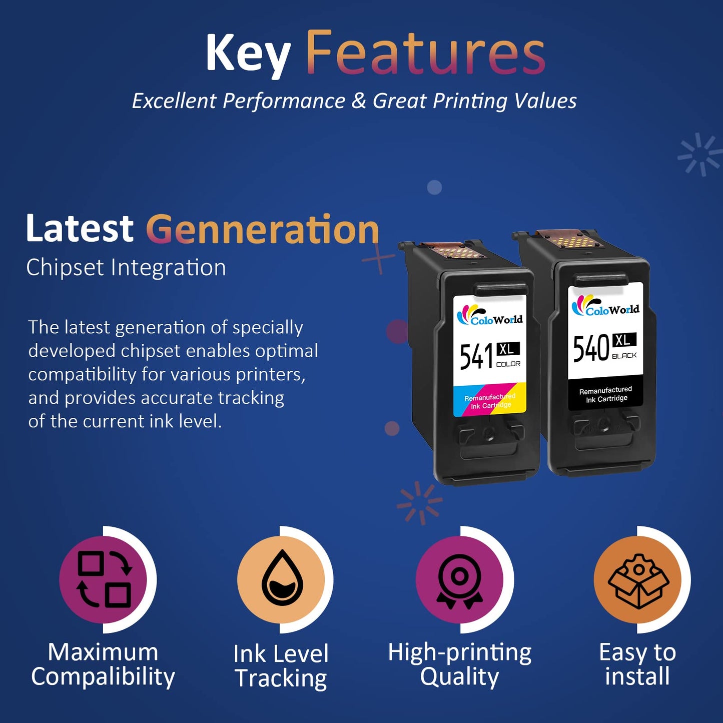540 541 XL printer cartridges, ColoWorld PG-540XL CL-541XL multipack cartridges for Canon printers. Compatible with Canon Pixma MG3650S TS5150 TS5151 TS5100 MG3600 MG3650 MG4250 printers (Black Color).