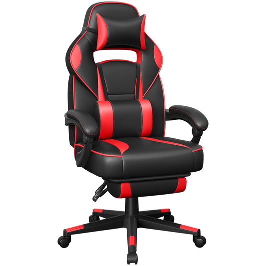 SONGMICS Office Chair, Desk Chair, Extendable Footrest, Headrest, Lumbar Pillow, Height Adjustable, Ergonomic, Reclining Backrest, Supports up to 150kg, Ink Black-Strawberry Red OBG73BRV1