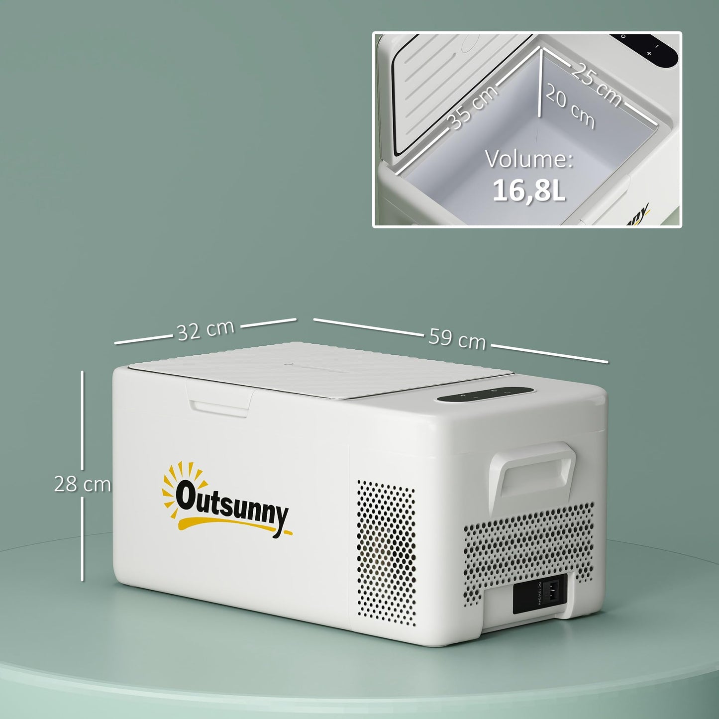Outsunny 16.8 Liter Electric Compressor Cooler Box Mini Fridge up to -20°C with LED Mode Connection Cooling Function Quiet Freezer Box Thermobox 12/230 Volt for Car Truck, Boat Travel Cream White