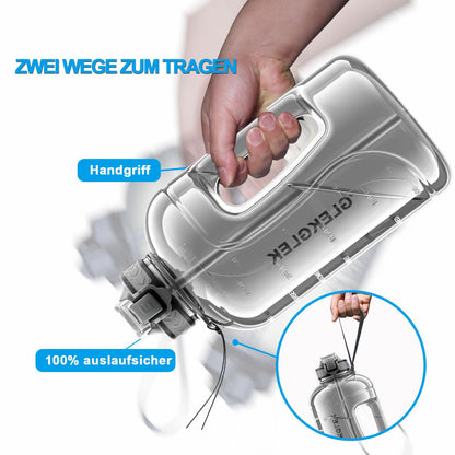 GLEKGLEK 3 Liter sports water bottle with straw BPA free Time markings Large water bottle for gym workout training (Gray)