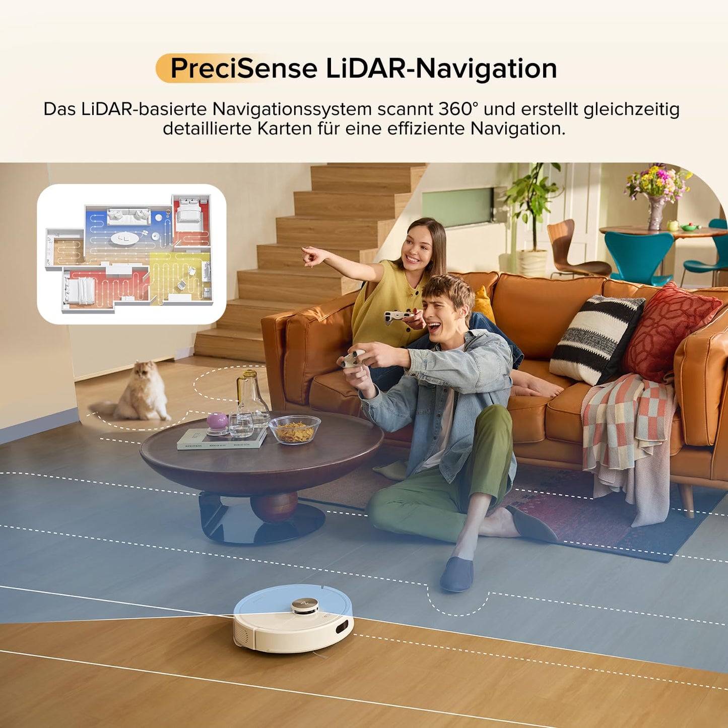 Roborock Q7 M5 robot vacuum with mopping function, 10,000Pa strong suction power, dual anti-tangle system, 150min runtime, LiDAR navigation, vacuum cleaner robot for carpet, pet hair, app control (white)
