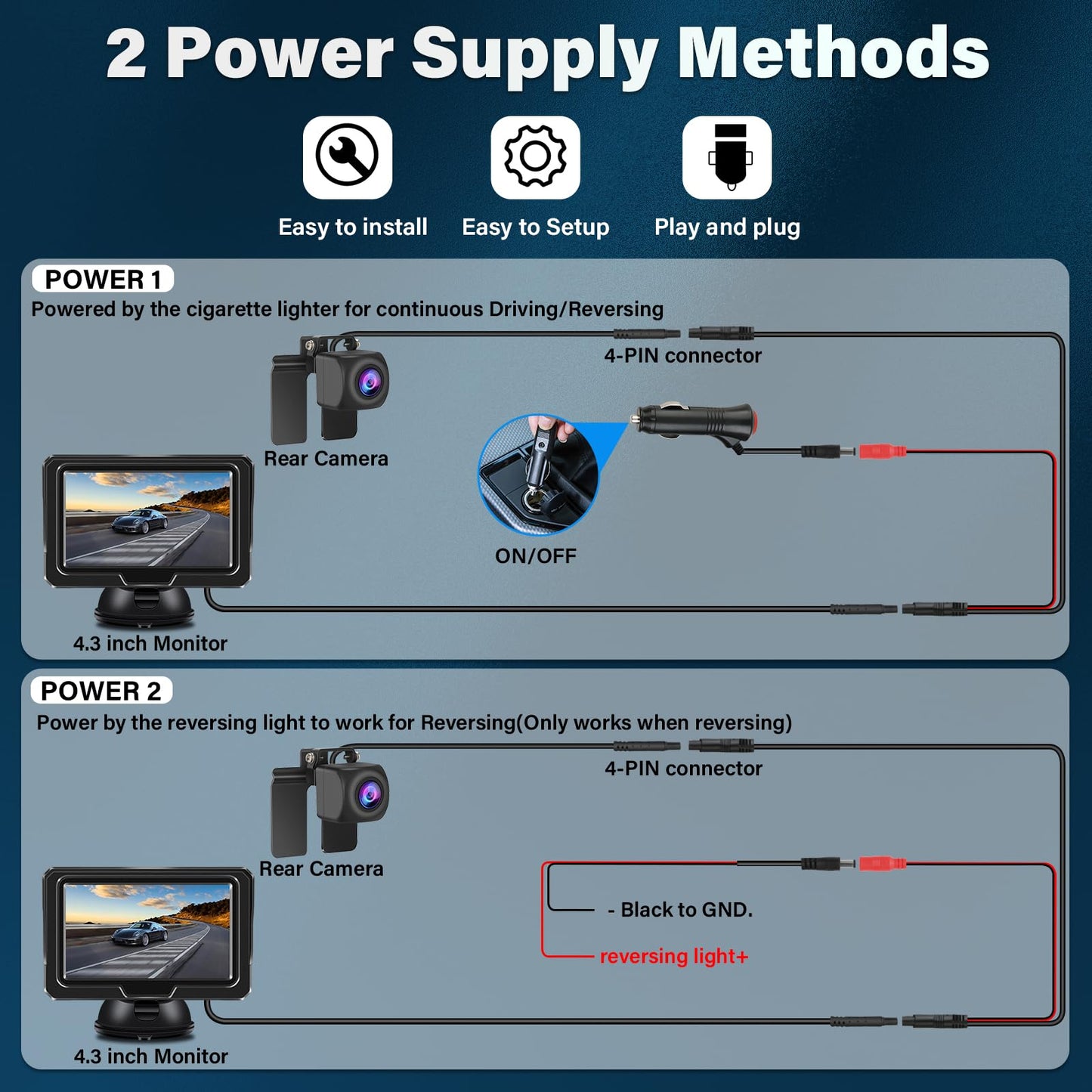 Vtopek AHD 1080P Backup Camera Kit with 4.3" Monitor 5 Backup Lines IP68 Waterproof Night Vision Rear View Camera Retrofit 6M Cable Rear Camera Parking Assistance for Motorhome Truck RV