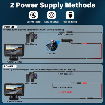 Vtopek AHD 1080P Backup Camera Kit with 4.3" Monitor 5 Backup Lines IP68 Waterproof Night Vision Rear View Camera Retrofit 6M Cable Rear Camera Parking Assistance for Motorhome Truck RV