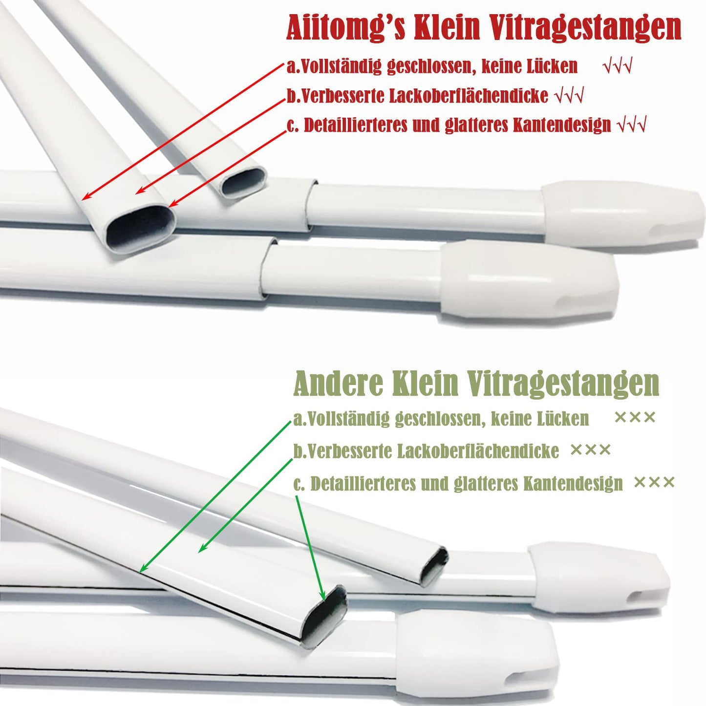 4 pieces of extendible curtain rods for curtains, windows, kitchen, DIY projects. Adjustable length from 40-70cm in white color.