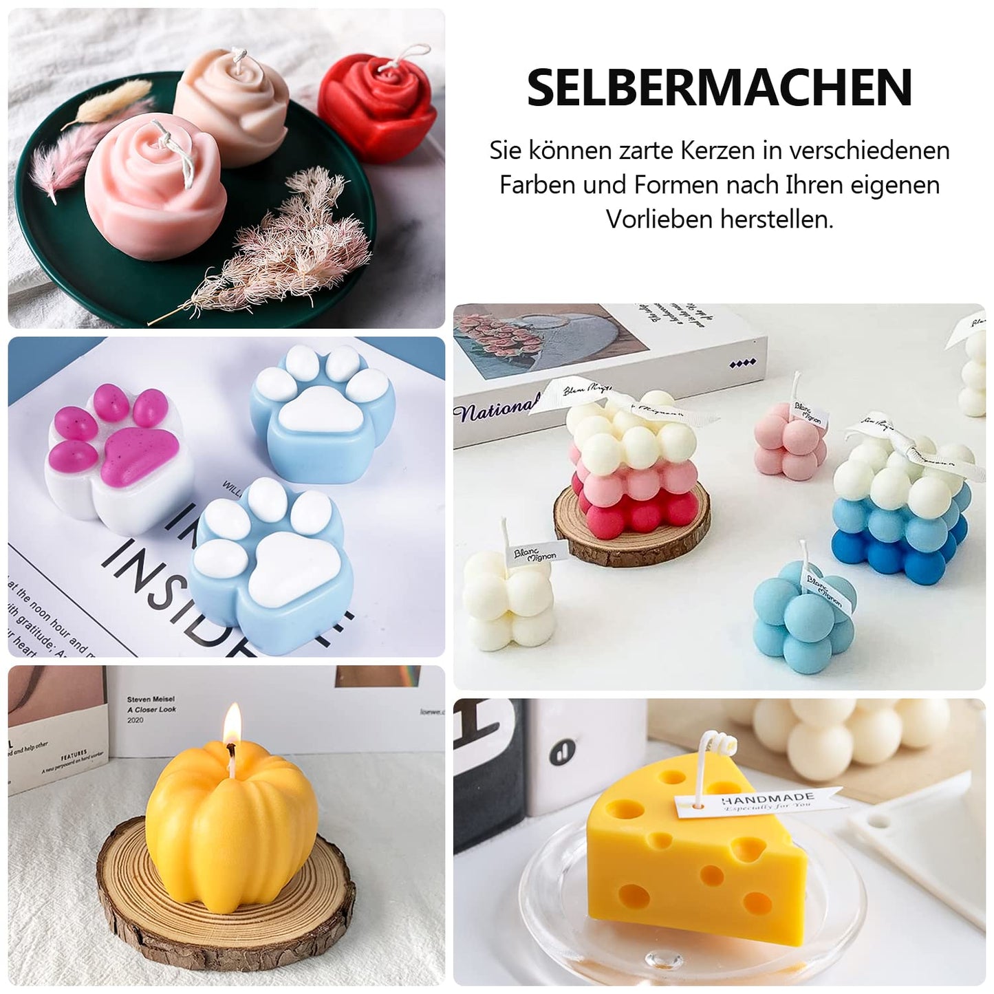 JILERWEAR Silicone Mold 6 Pack Candle Making Kit with Candle Wicks and Wax Melting Pot, for making scented candles, use as home decor.