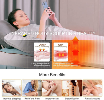 VAYOTOY Infrared Sauna Blanket 2 Zone Digital Home Sauna Blanket Professional Detox Therapy Sauna Portable Oxford Sauna Blanket with 4 Safety Protection for Hot Sweating, Relaxation, Detox (Silver)