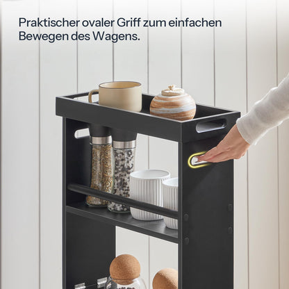 HOOBRO 4-tier Slim Serving Cart, Kitchen Cart made of bamboo, Kitchen Shelf with 360° Rotatable Wheels and Rails, for Small Spaces in Bathrooms, Bedrooms, Laundry Rooms, Black EBB40TC01N1
