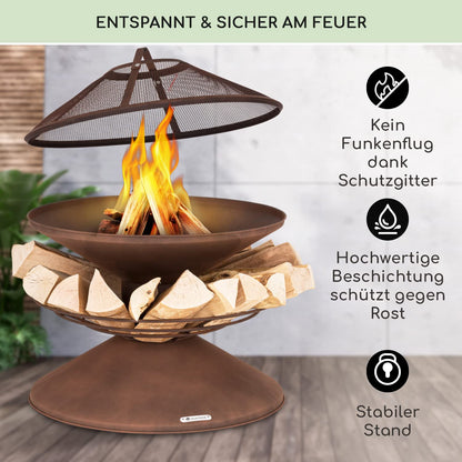Blumfeldt Fire Pit, Weatherproof Fire Pit with Grill Grate & Spark Guard, Small Steel Fire Pits, Fire Pit with Grill for Patio & Garden, Fire Pit with Grill Ring & Stand, 55cm high