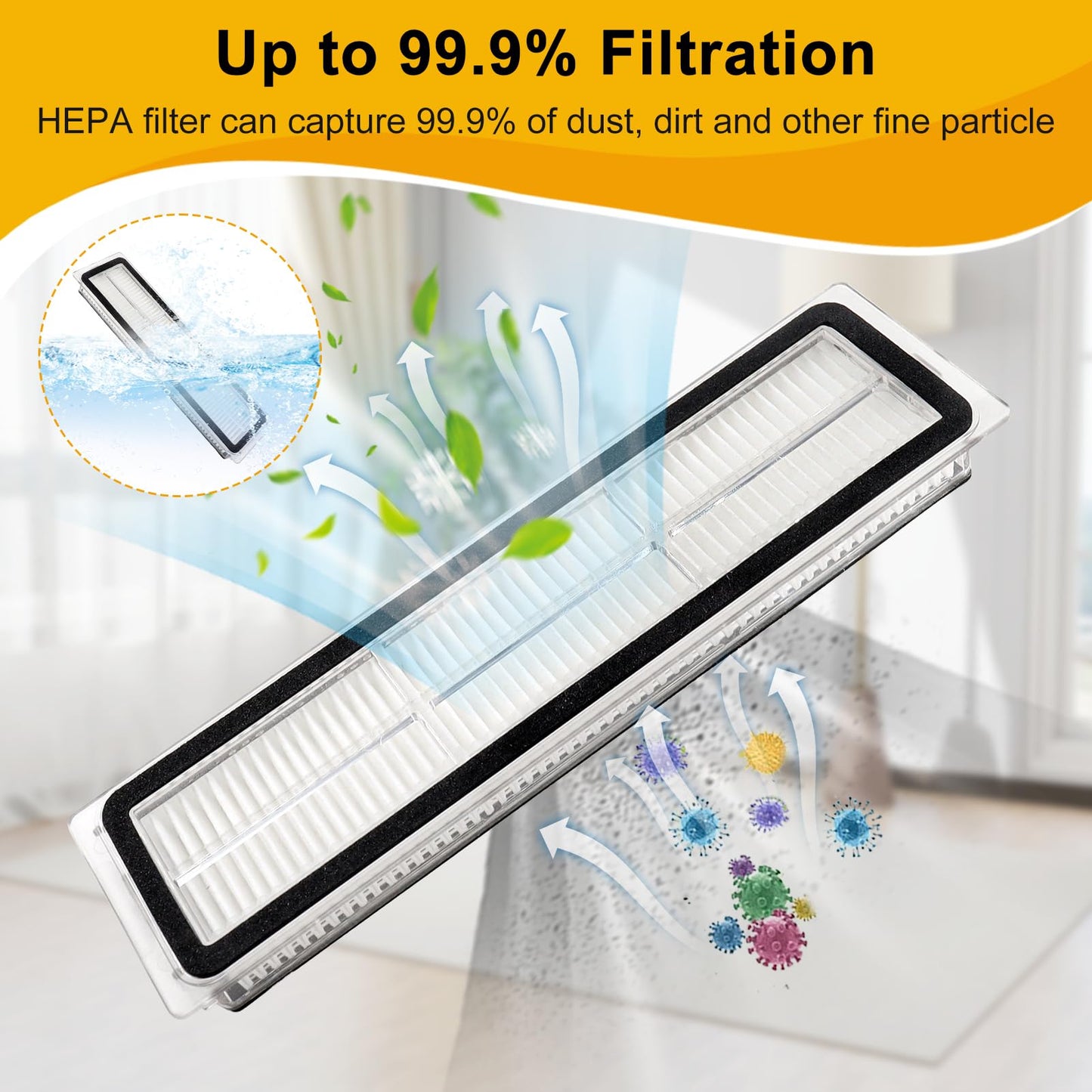 Chuancheng 15Pcs Accessory Kit Replacement for Xiaomi Dreame W10/W10 Pro Robot Vacuum, 1 Main Roller Brush, 6 Side Brushes, 4 Filters, 2 Mopping Pads, 2 Mop Holders