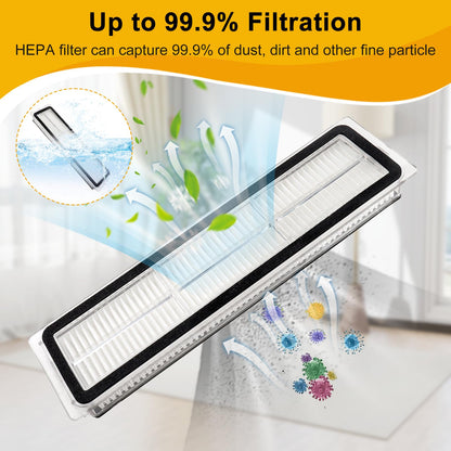 Chuancheng 15Pcs Accessory Kit Replacement for Xiaomi Dreame W10/W10 Pro Robot Vacuum, 1 Main Roller Brush, 6 Side Brushes, 4 Filters, 2 Mopping Pads, 2 Mop Holders