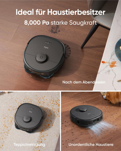 eufy X10 Pro Omni Robot Vacuum with Mop & Dustbin, 8,000Pa suction power, Auto-Dust Collection/Refilling, 2× Auto-Lift-Mop with Auto-Wash/Dry, Active obstacle avoidance, Child lock