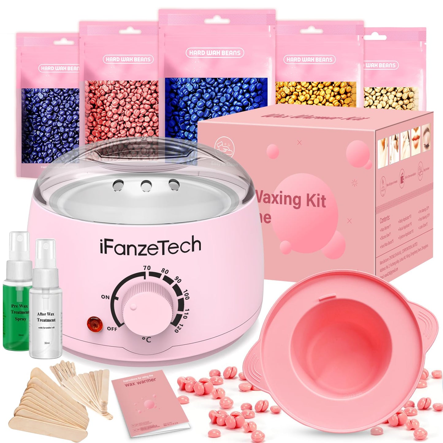 iFanzeTech Wax Machine Waxing Set for Women: Wax Hair Removal - Wax Warmer Waxing Kit for hair removal with 5 packs of Waxing Beads, Wax Machine Hot Waxing Kit Set for Home Salon