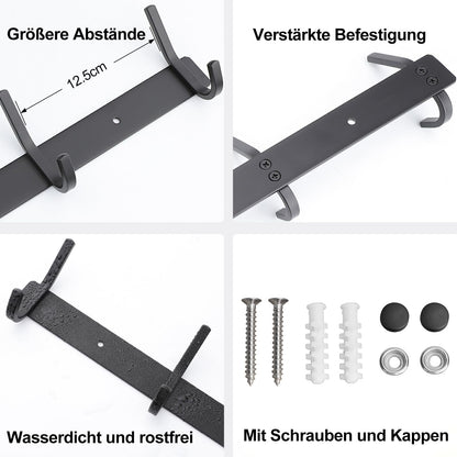 Qiannhee 43CM Black Hook Rack Up to 40KG Heavy Duty Stainless Steel Wall-Mounted Coat Rack 4 Hooks Coat Hooks Children for Bathroom Kitchen Jackets Entryway, 2 Pieces