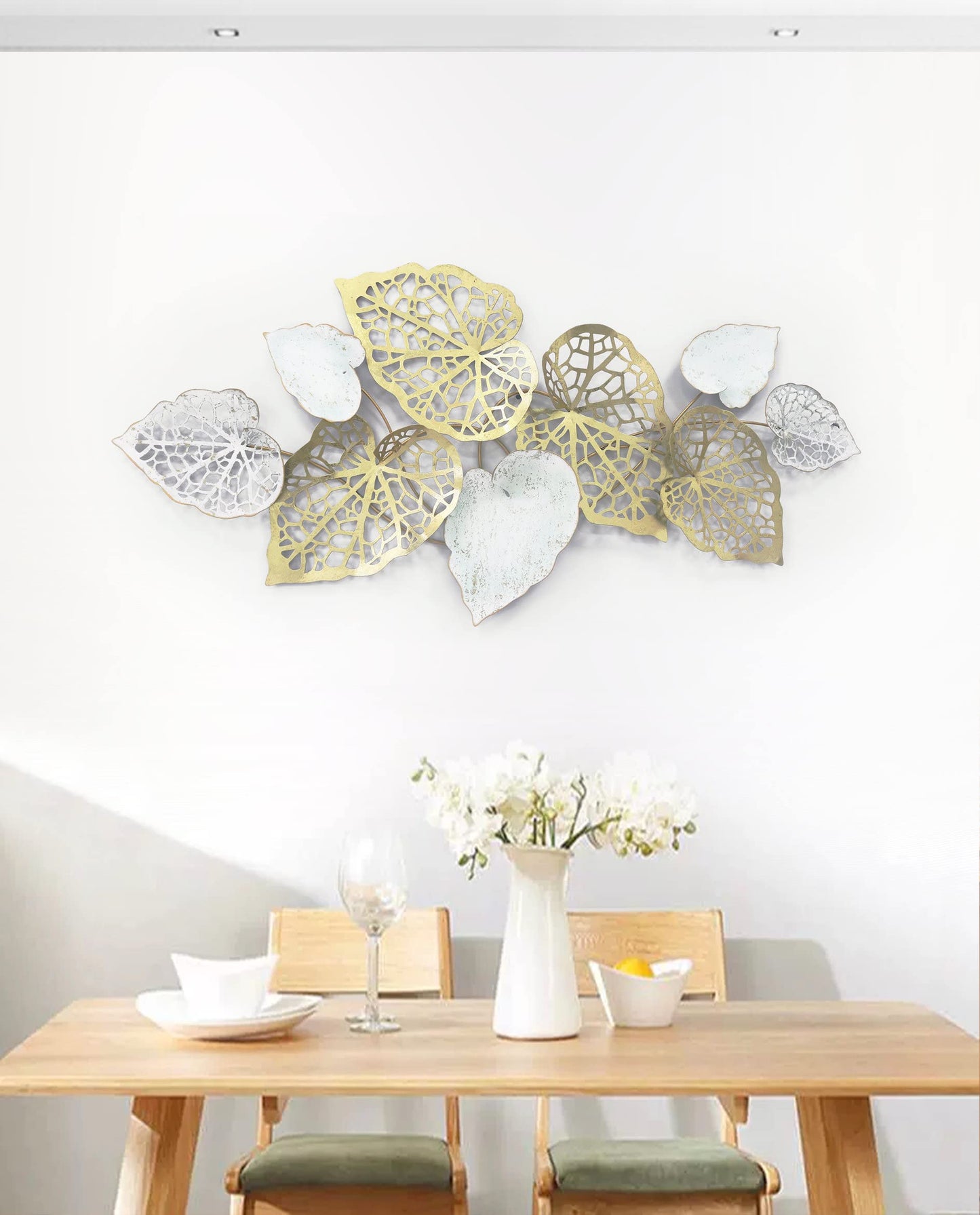 Kobolo wall decoration metal art 3D - GOLDEN Leaf - made of metal in gold and white