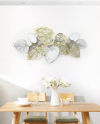 Kobolo wall decoration metal art 3D - GOLDEN Leaf - made of metal in gold and white