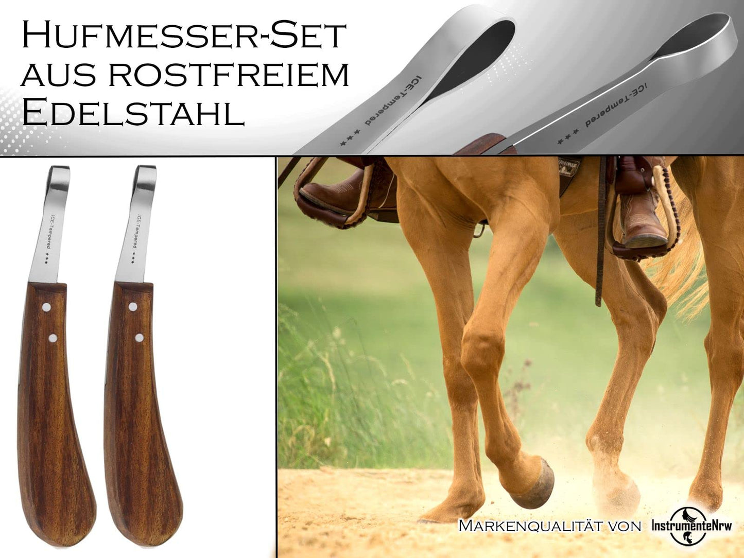 Professional 2-piece set loop hoof knife for horses. Loop knife with sharp blade. Hoof knife claw knife. Cattle hoof care farrier tool. Special steel rust-free with ergonomic handle.