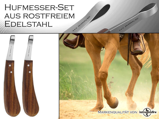 Professional 2-piece set loop hoof knife for horses. Loop knife with sharp blade. Hoof knife claw knife. Cattle hoof care farrier tool. Special steel rust-free with ergonomic handle.