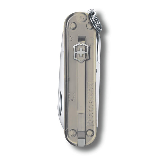 Victorinox Swiss Army Knife, Small, Classic SD, Multitool, Gift, 7 Functions, Blade, Nail File, Gray Transparent
