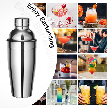 Sosayet Cocktail Shaker Set, 10-piece Stainless Steel Cocktail Set with accessories & recipe cards, 750mL Bartender Set for beginners & professionals - Gift for Men.