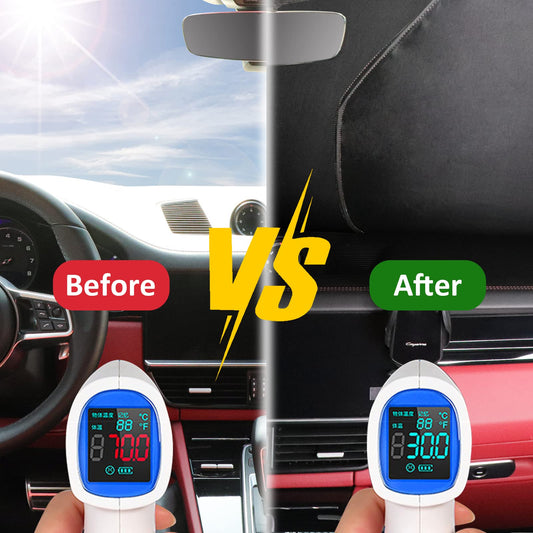 JOOLESER Car Windshield Sun Shade - Blocks UV Rays Sun Visor Protector, Sunshade to Keep Your Vehicle Cool and Damage Free, Easy to Use, Fits Windshields of Various Sizes (L)