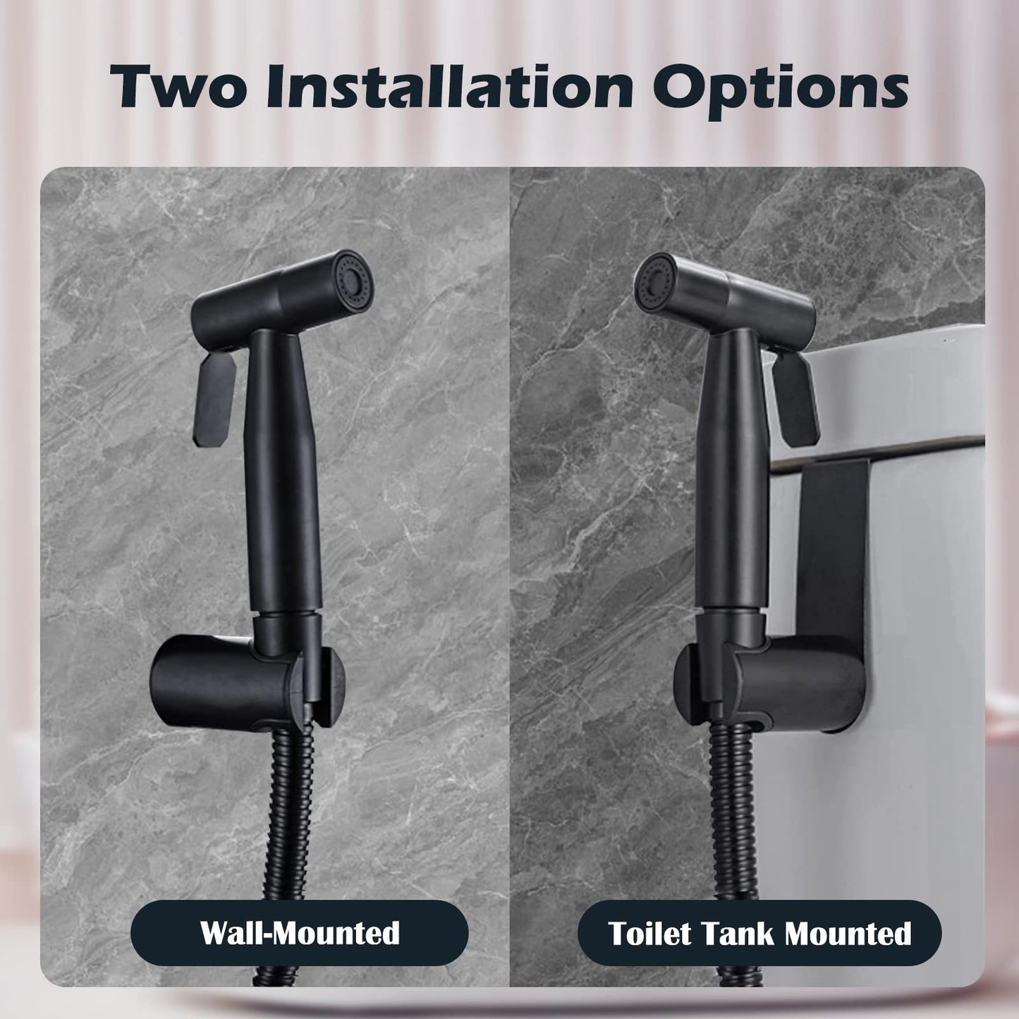 Bidet sprayer set, premium brushed stainless steel bidet sprayer, with G1/2" valve and G3/8" adapter for shower bathroom hygiene toilet paper diaper cleaning (black).