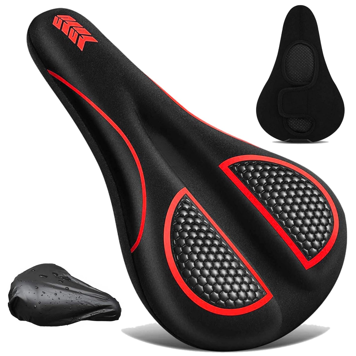 auvstar Bike Seat Cover, Bicycle Saddle Cushion, Ergonomic Gel Bike Saddle Cover for Women/Men, Seat Cover with Rain Protection, Bike Gel Cover Seat Cushion Saddle Protection Soft (Red)