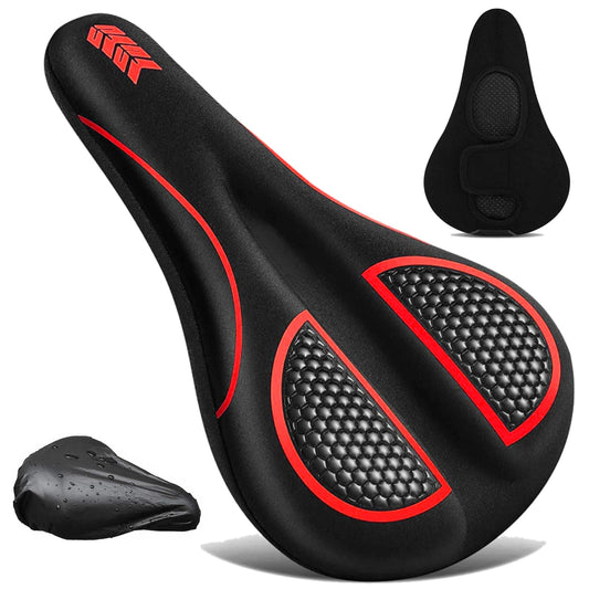 auvstar Bike Seat Cover, Bicycle Saddle Cushion, Ergonomic Gel Bike Saddle Cover for Women/Men, Seat Cover with Rain Protection, Bike Gel Cover Seat Cushion Saddle Protection Soft (Red)
