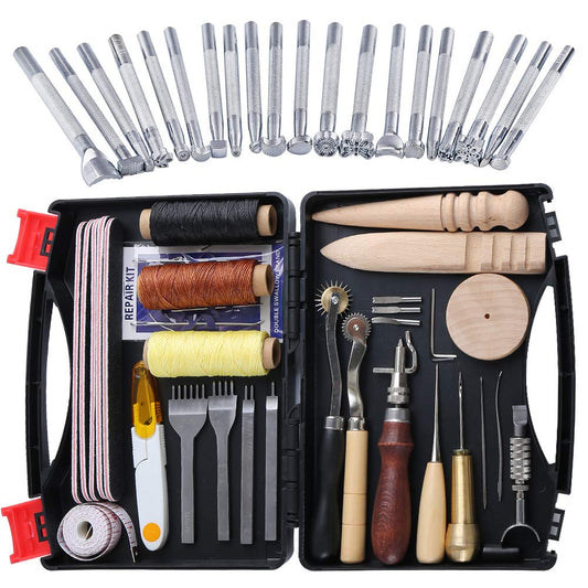 50 pieces Leather Tools and Accessories Set, Leather Tool Set with Storage Box, Leather Groover Stamp Perfect for Crafting Sewing Cutting