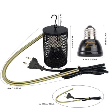 QIODAZOO Reptile Heat Lamp, 2 Pieces 60W 100W Ceramic Heat Lamps and Bulb with a Guard for Turtles, Snakes, Lizards, Frogs, Chicks, EU Plug 220-230V.