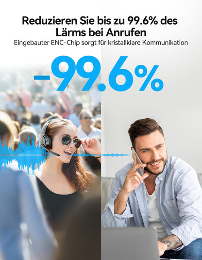 TECKNET Bluetooth headset with microphone, noise cancelling single and dual over-ear headset wireless with USB dongle, 3 EQ music modes, wireless PC headphones for office, home, Zoom, Microsoft Teams.
